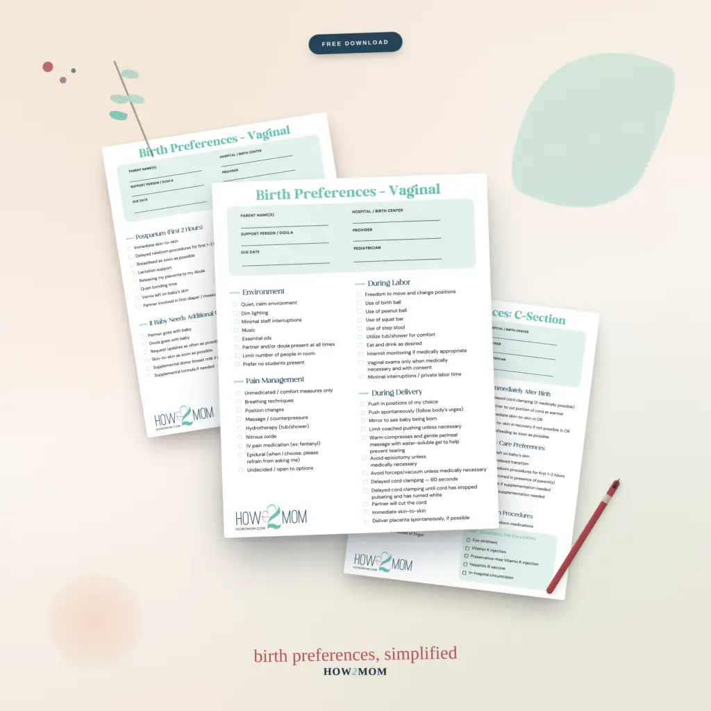mockup of free fillable birth plan template by how2mom
